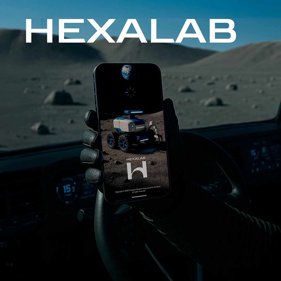 Portada del proyecto de UI para marca de robots espaciales Hexalab